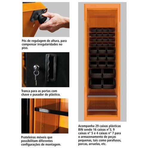 Armário para ferramentas 1 porta e gavetas plásticas laranja Armário para ferramentas 1 porta e gavetas plásticas laranja
