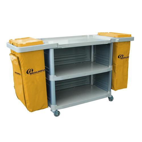 Carro funcional extra com 2 bolsas amarela com fechamento Carro funcional extra com 2 bolsas amarela com fechamento