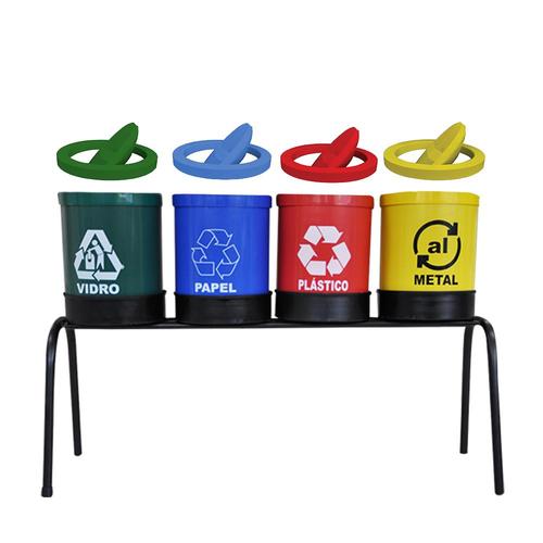 Kit com 4 lixeiras de 14L para coleta seletiva tampa meia lua