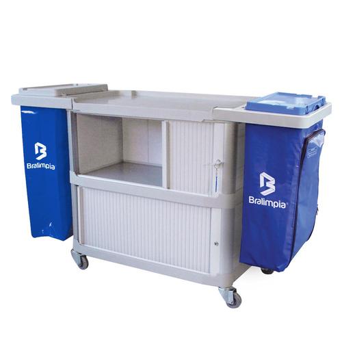 Carro funcional extra 2 bolsas azul com porta Carro funcional extra 2 bolsas azul com porta