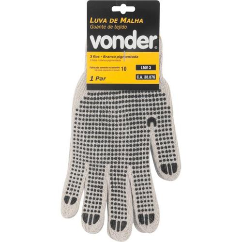 Luva de malha 3 fios branca pigmentada tamanho 10 - LMV 3