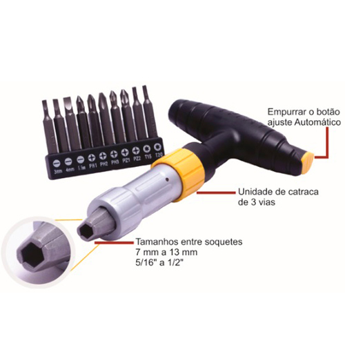 Chave catraca multiuso com 10 ponteiras - Turbo Driver
