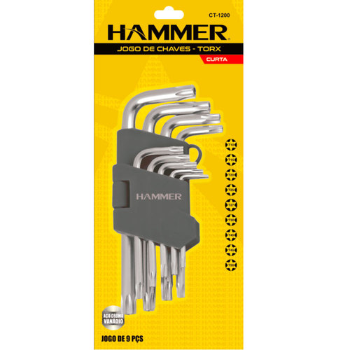 Jogo de chave hexalobular tipo L T10 a T50 9 pe�as