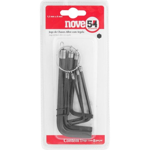 Jogo de chave allen com argola 1,5 a 8 mm com 8 peas