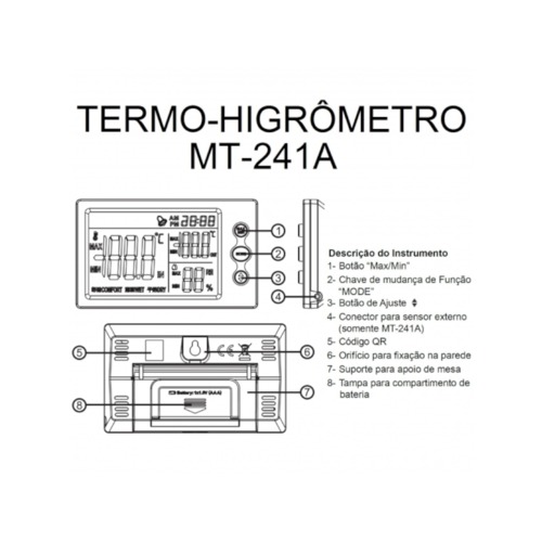 Relógio termo-higrômetro digital interno e externo - MT-241A Relógio termo-higrômetro digital interno e externo - MT-241A