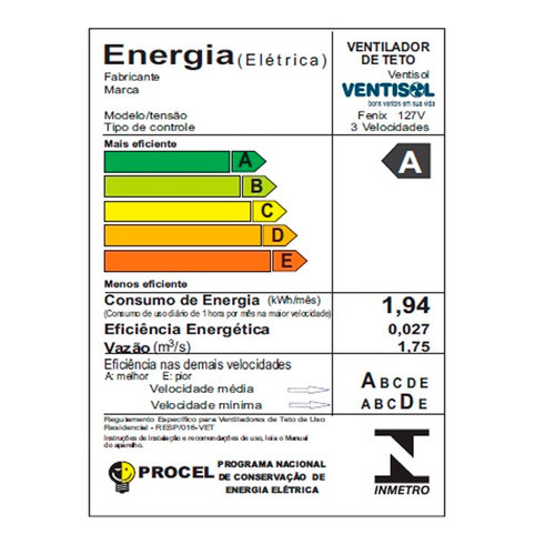 Ventilador de teto 3 p�s branco - F�nix  110V