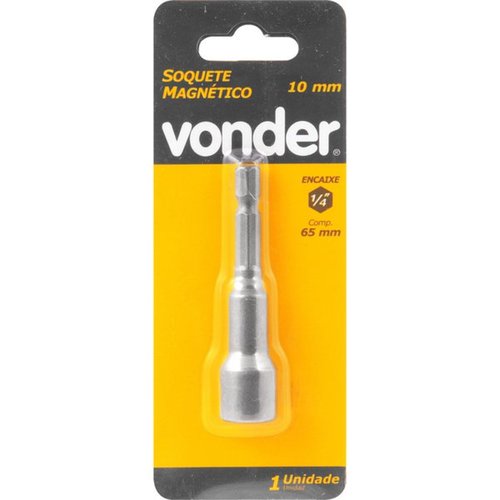Soquete magn�tico sextavado 10 mm x 65 mm encaixe 1/4