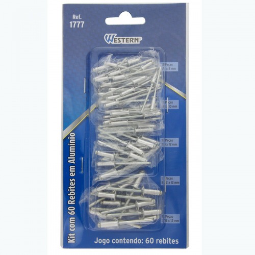 Rebite de repuxo em alumínio com 60 peças - 1777 Rebite de repuxo em alumínio com 60 peças - 1777