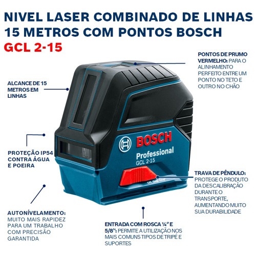 Nível a laser com 2 linhas e 2 pontos de prumo - GCL 2-15 Nível a laser com 2 linhas e 2 pontos de prumo - GCL 2-15