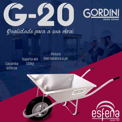 Carrinho de mo extra forte caamba metlica 60L Gordini G-20