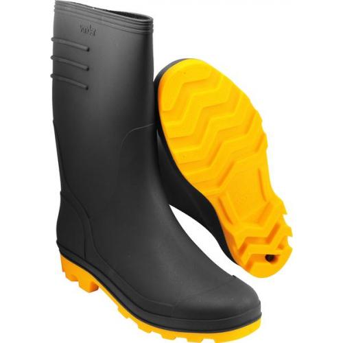 Bota de PVC preta com solado amarelo cano médio com forro Bota de PVC preta com solado amarelo cano médio com forro