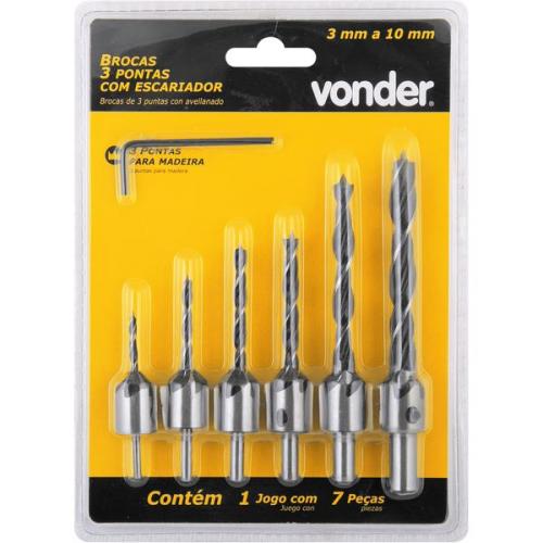 Jogo de broca 3 pontas c/ escarriador 3 a 10mm 7 pe�as