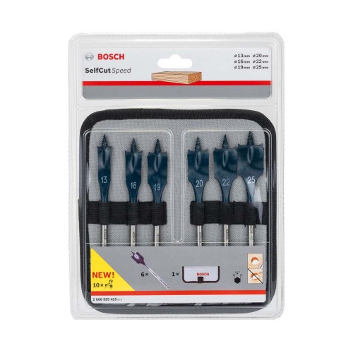Jogo de brocas chata para madeira 13 a 25 mm com 6 peças - Self Cut Speed Jogo de brocas chata para madeira 13 a 25 mm com 6 peças - Self Cut Speed