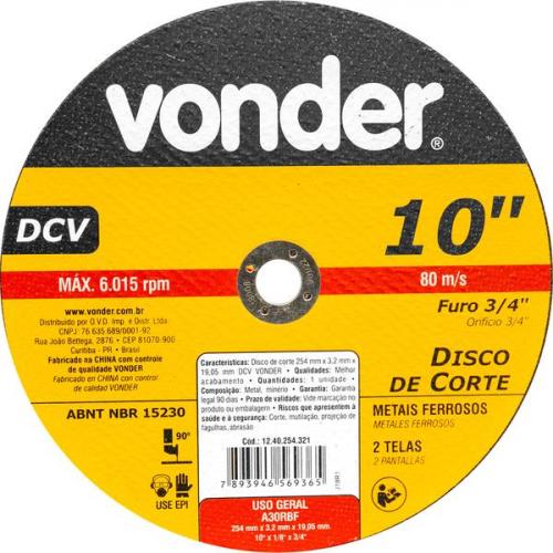 Disco de corte 254 x 3,2 x 19,05 mm - DCV Disco de corte 254 x 3,2 x 19,05 mm - DCV