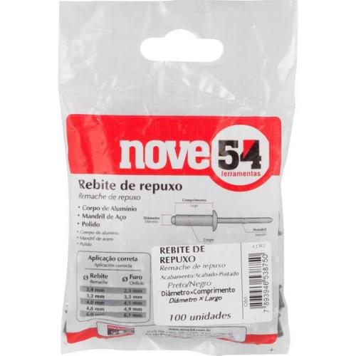 Rebite de repuxo 3,2 mm x 10 mm preto com 100 peas