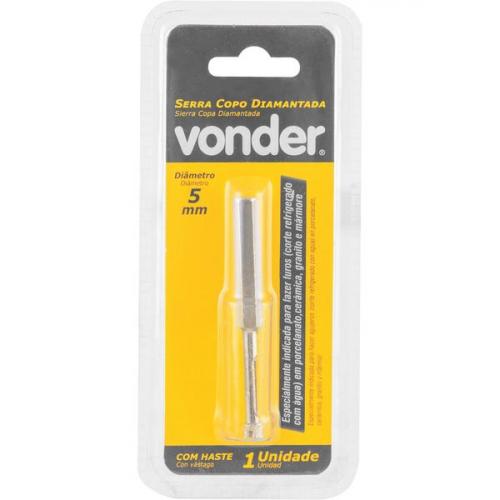 Serra copo diamantada 5 mm refrigerada com haste de 6,3 mm 