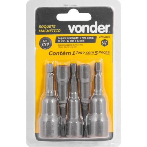 Jogo de soquete magntico 6 a 13 mm encaixe de 1/4'' com 5 peas - 3039000500