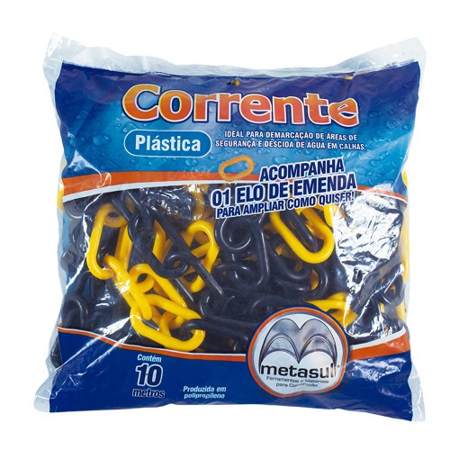 Corrente plstica amarela e preta 6 mm com 10 metros
