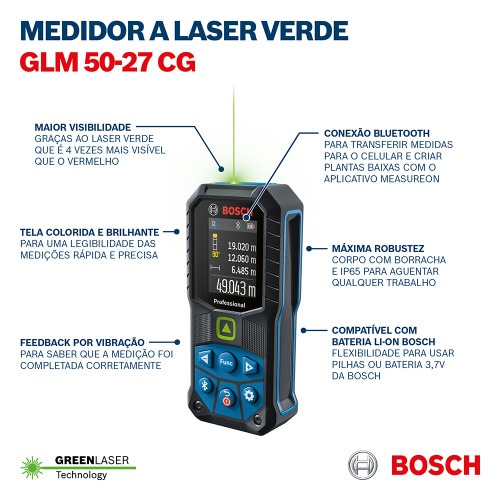 Trena a laser Verde leitura at� 50 metros com Bluetooth - GLM 50-27 CG