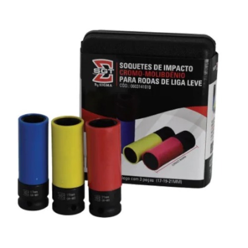 Jogo de soquete de impacto sextavado longo 17 a 21 mm 1/2