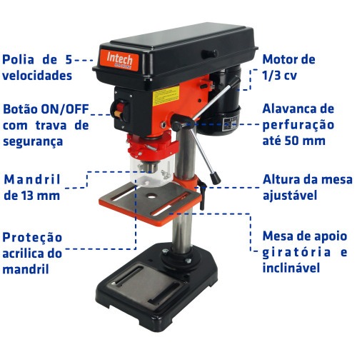 Furadeira de bancada 1/3 hp mandril de 1/2