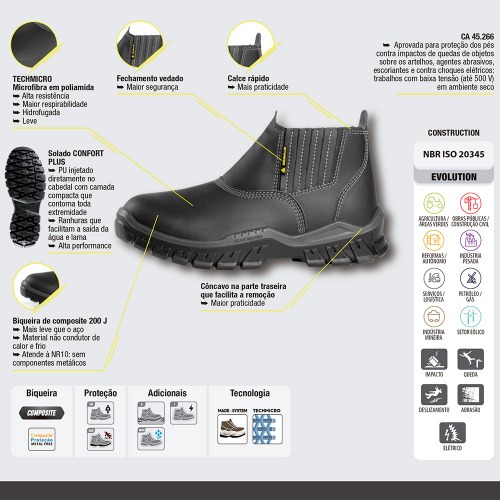 Botina em microfibra com el�stico biqueira composite preta - BH SB SRC