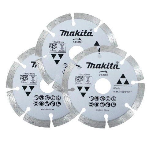 Kit 3 Discos diamantados segmentado 105 mm para mármore e granito - D-63688 Kit 3 Discos diamantados segmentado 105 mm para mármore e granito - D-63688