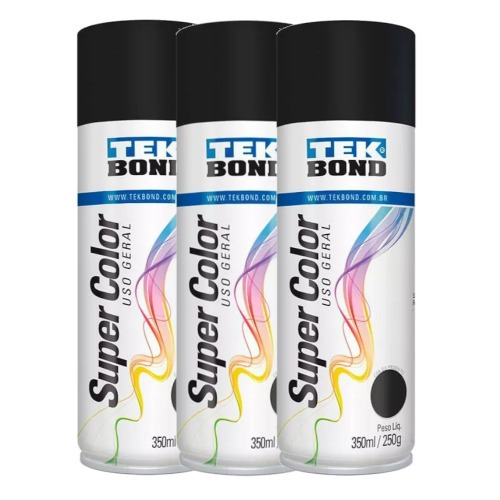 Kit 3 tintas spray preto fosco de uso geral 350 ml