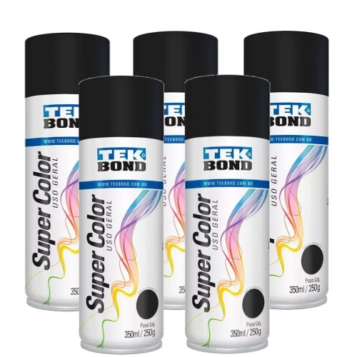 Kit 5 tintas spray preto fosco de uso geral 350 ml