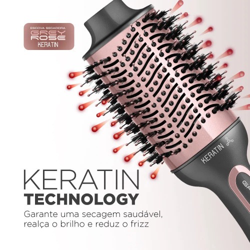 Escova secadora 1200W 3 em 1 Grey Rose Keratin - ES-11-BI  110V/220V Escova secadora 1200W 3 em 1 Grey Rose Keratin - ES-11-BI  110V/220V