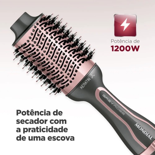 Escova secadora 1200W 3 em 1 Grey Rose Keratin - ES-11-BI  110V/220V Escova secadora 1200W 3 em 1 Grey Rose Keratin - ES-11-BI  110V/220V
