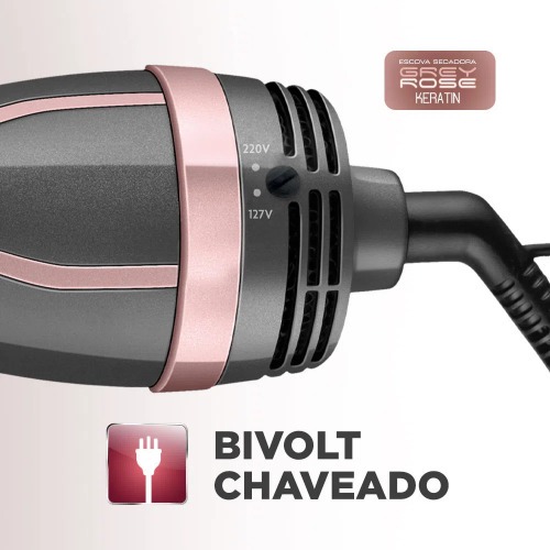 Escova secadora 1200W 3 em 1 Grey Rose Keratin - ES-11-BI  110V/220V Escova secadora 1200W 3 em 1 Grey Rose Keratin - ES-11-BI  110V/220V
