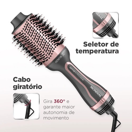 Escova secadora 1200W 3 em 1 Grey Rose Keratin - ES-11-BI  110V/220V Escova secadora 1200W 3 em 1 Grey Rose Keratin - ES-11-BI  110V/220V
