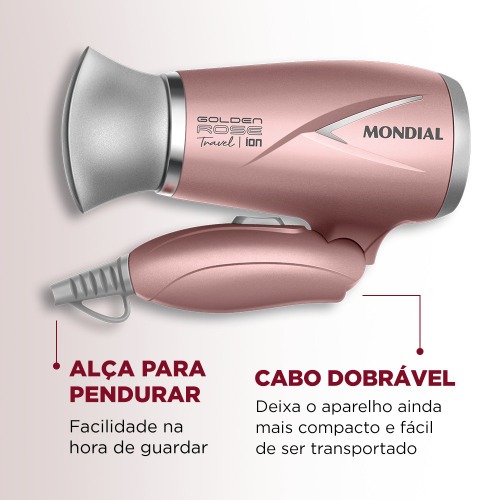 Secador de cabelo 1200 watts Golden rose travel - SC-47-GR  110V/220V Secador de cabelo 1200 watts Golden rose travel - SC-47-GR  110V/220V