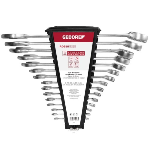 Jogo de chave combinada 6 a 32 mm ao cromo vandio com 15 peas - R09105015