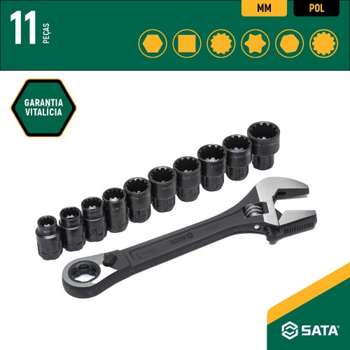 Jogo de soquete 10 a 19 mm com chave catraca/ajustável - Vortex X6 Jogo de soquete 10 a 19 mm com chave catraca/ajustável - Vortex X6