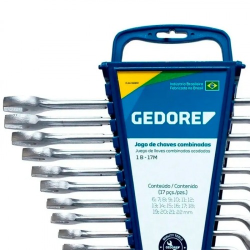 Jogo de chave combinada 6 a 22 mm ao cromo vandio com 17 peas - 1B-17M