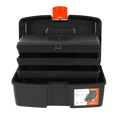Maleta plástica para ferramentas 365 x 230 x 197 mm com 3 bandejas articuladas Premium Maleta plástica para ferramentas 365 x 230 x 197 mm com 3 bandejas articuladas Premium