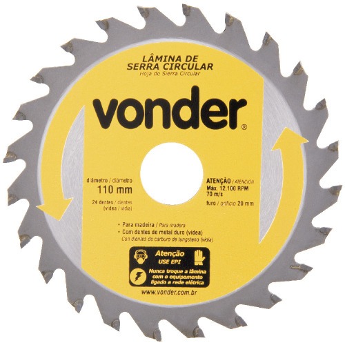 Disco de serra para madeira 110 x 20 x 24 dentes com 3 peas