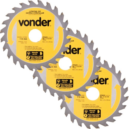 Disco de serra para madeira 110 x 20 x 24 dentes com 3 peas