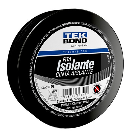 Fita isolante antichama 19 mm x 20 m preta Fita isolante antichama 19 mm x 20 m preta