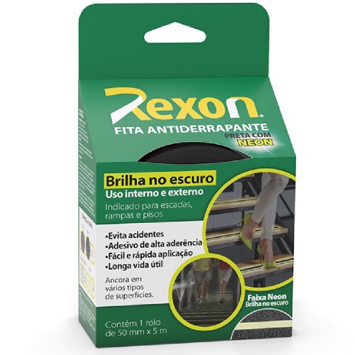 Fita antiderrapante preta com faixa fotoluminescente 50mm x 5m Fita antiderrapante preta com faixa fotoluminescente 50mm x 5m