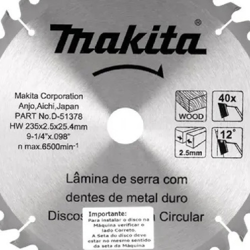 Disco de serra para madeira 235 x 25.4 x 40 dentes - D-51378