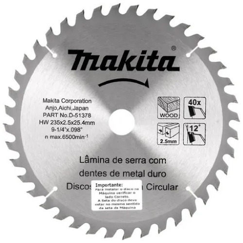 Disco de serra para madeira 235 x 25.4 x 40 dentes - D-51378