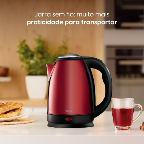 Chaleira elétrica inox 1,8L 1200W com desligamento automático vermelha 220V Chaleira elétrica inox 1,8L 1200W com desligamento automático vermelha 220V
