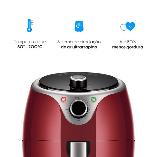Fritadeira eltrica sem leo Air Fryer 3,5L 1240 Watts vermelha - Flash Fryer  110V