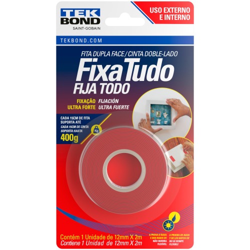 Fita dupla face acrlica 12 mm x 2 m uso externo - Fixa Tudo