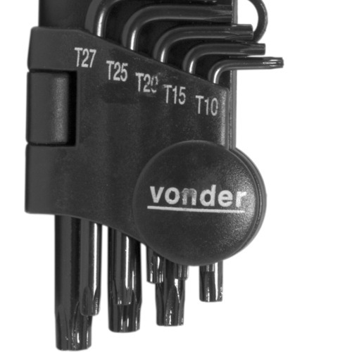 Jogo de chave hexalobular t-10 a t-50 a�o cromo van�dio com 9 pe�as