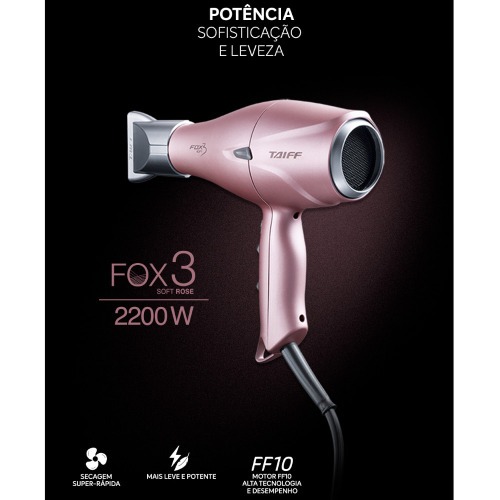 Secador de cabelo 2200 watts 5 temperaturas - Fox on 3 Rose  220V