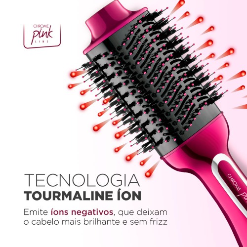 Escova secadora 1200W 3 em 1 Chrome Pink - ES-04  110V